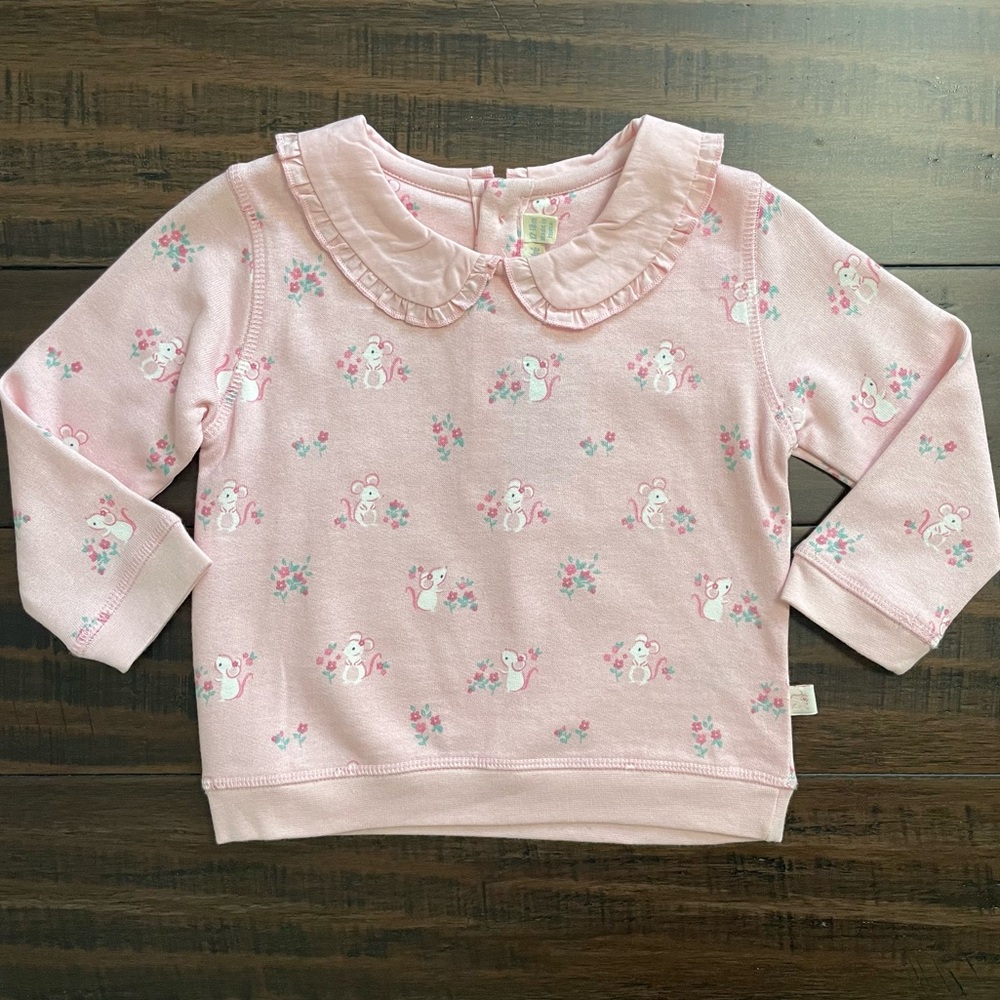 JoJo Maman Bebe Pink Pretty Mouse Collared Sweatshirt NWT - Picture 2 of 11